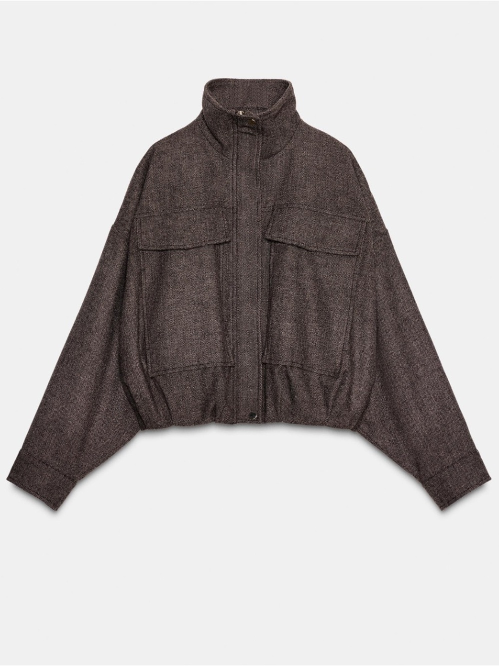 Zara NWT Herringbone Balloon Bomber Jacket Brown XS 9385/744/700 - Picture 5 of 6